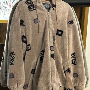 Cozy Aztec Print Teddy Bear Jacket Women’s Large Plush Zip Up with Hood